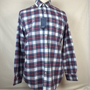 Crown & Ivy Men's Medium Blue and Red Plaid Shirt Point Button Down Collar New